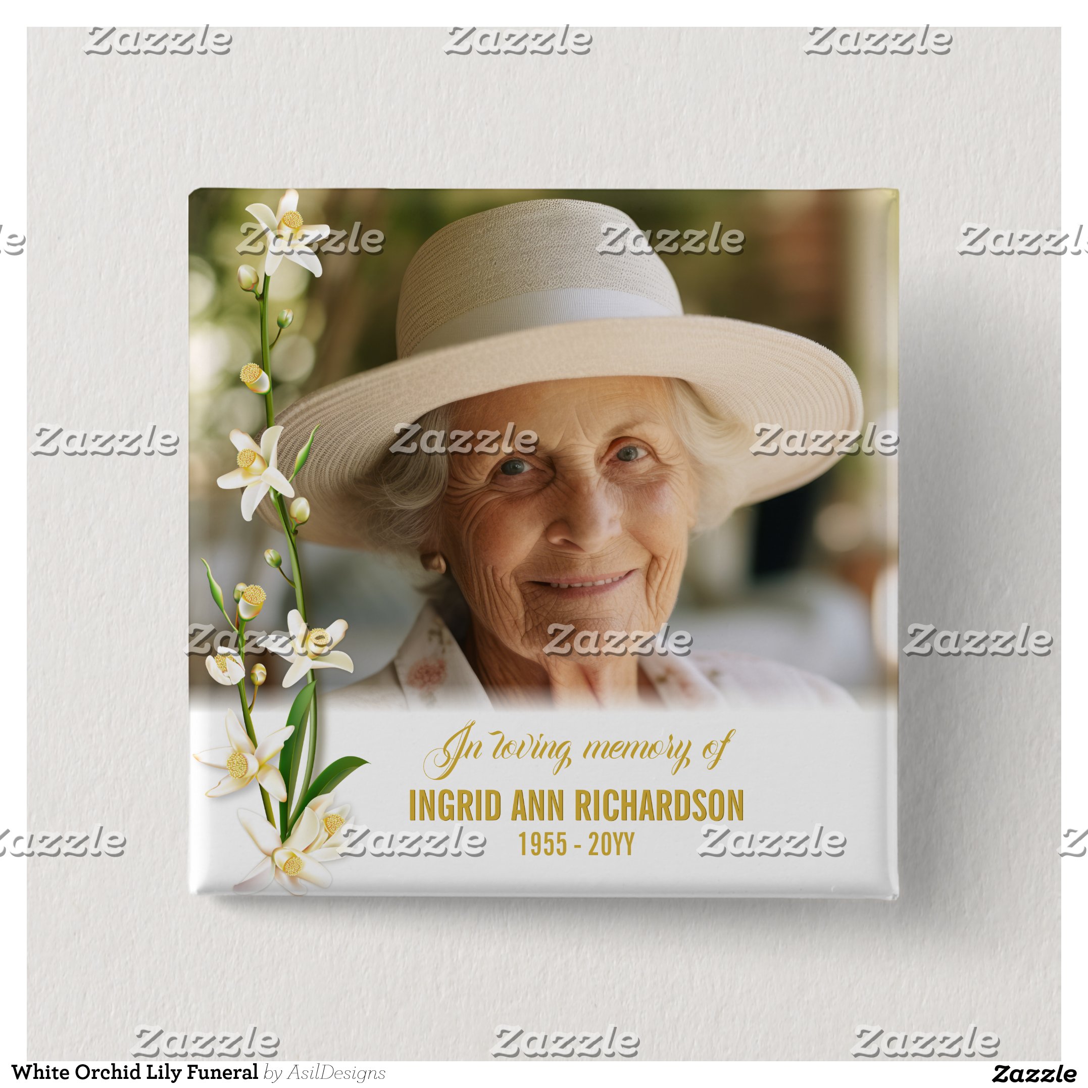 White Orchid Lily Funeral Button