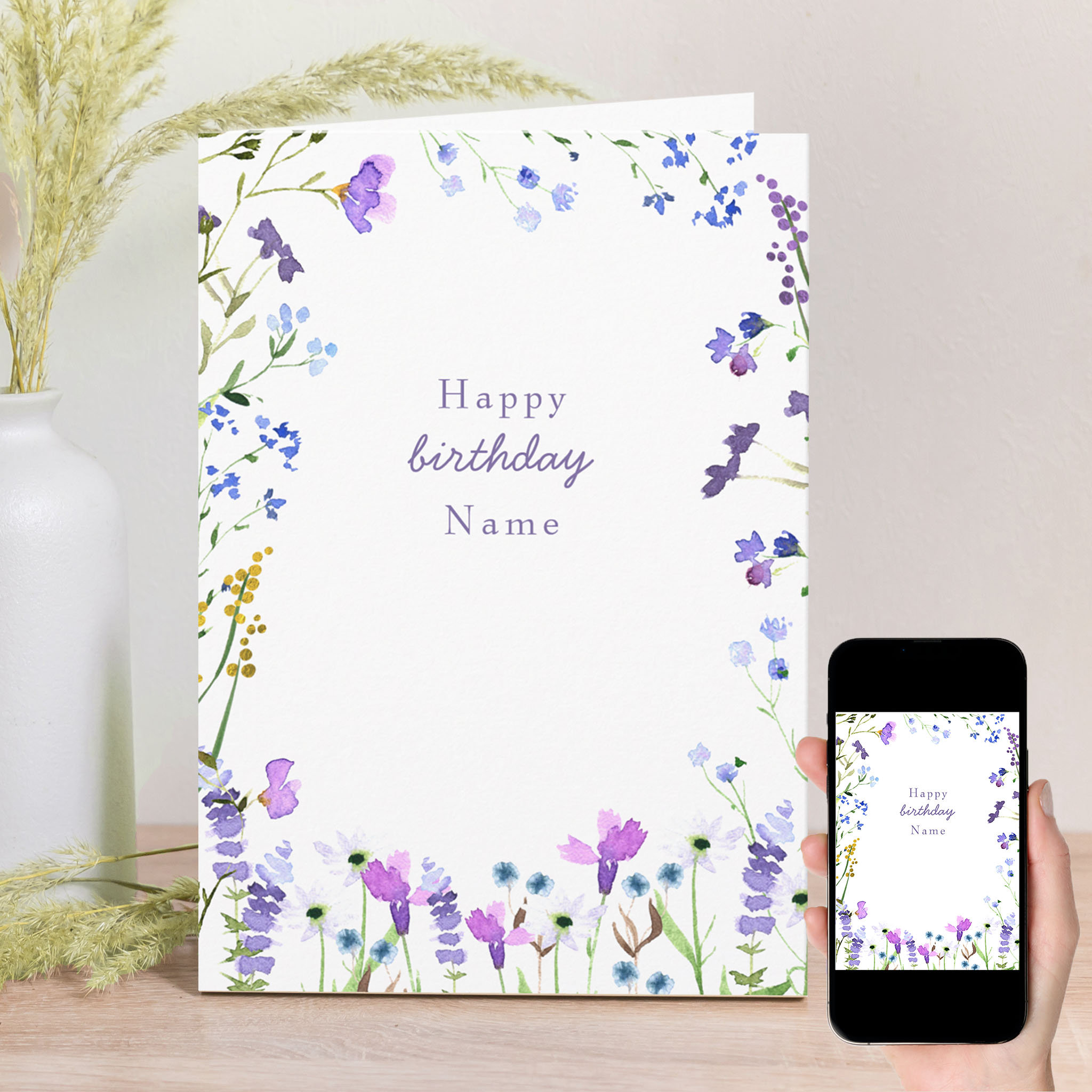 Purple Wildflower Delicate Floral Birthday Card