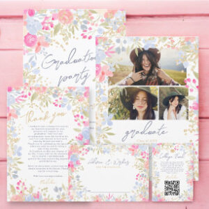 Garden pastel wild flowers photo graduation invitation