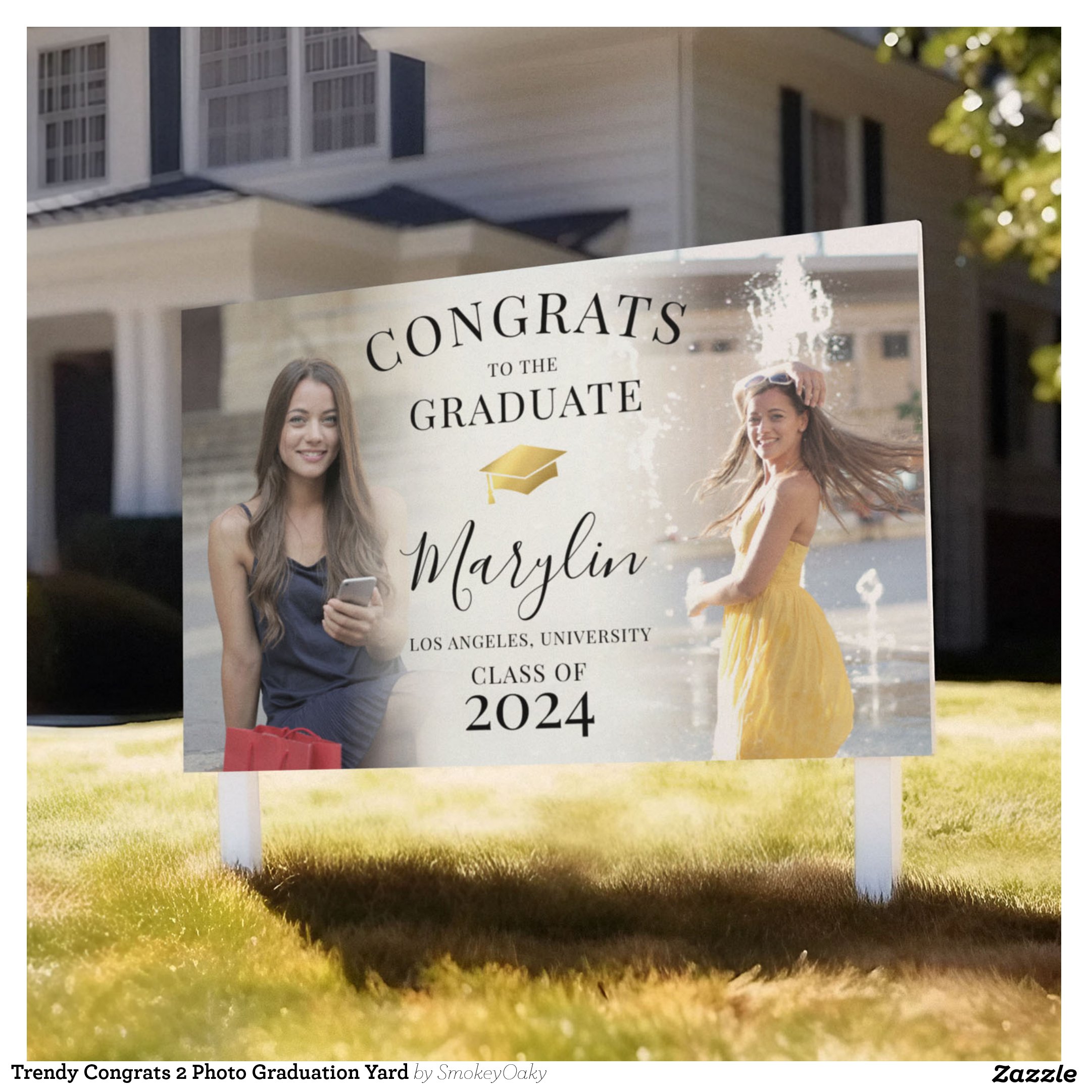 Trendy Congrats 2 Photo Graduation Yard Sign