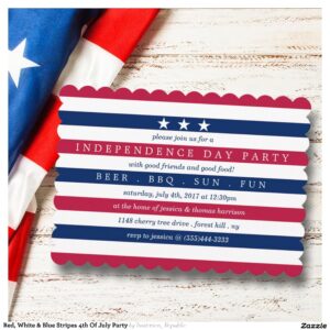 Red, White & Blue Stripes 4th Of July Party Invitation