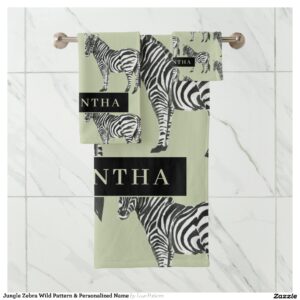 Jungle Zebra Wild Pattern & Personalized Name Bath Towel Set