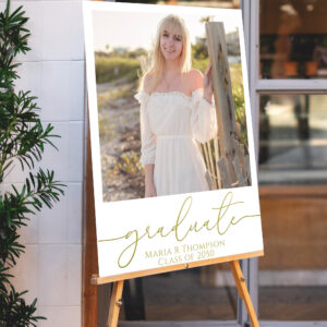Modern Graduation Two Photo Elegant Gold Script Foam Board