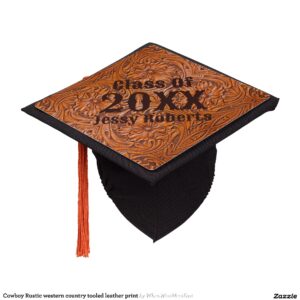 Cowboy Rustic western country tooled leather print Graduation Cap Topper