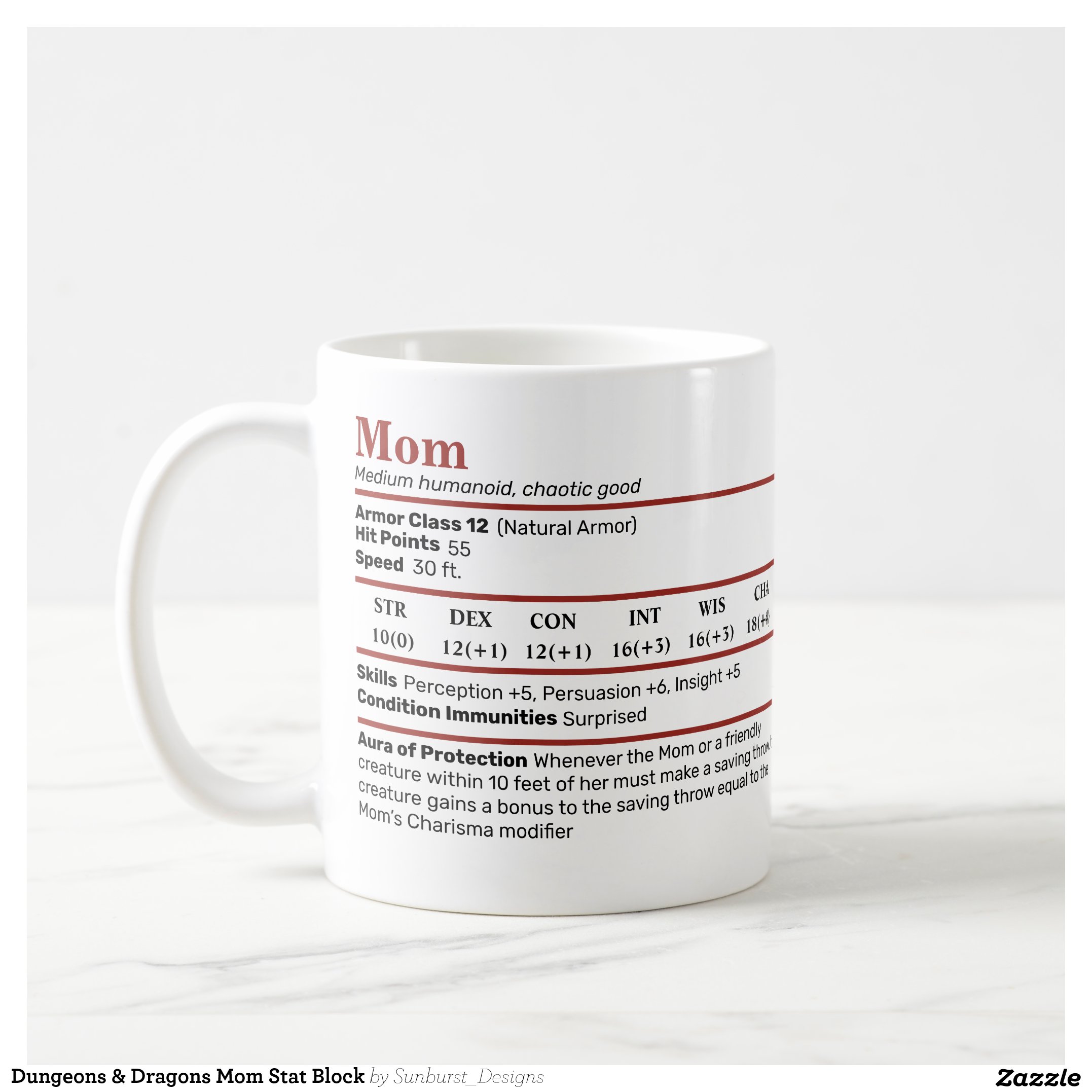 Dungeons & Dragons Mom Stat Block Coffee Mug