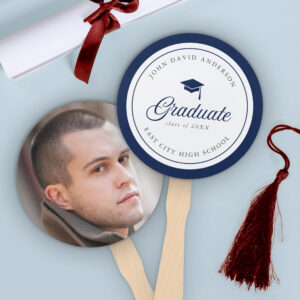 Editable Color Mortarboard Script Graduate Photo Hand Fan