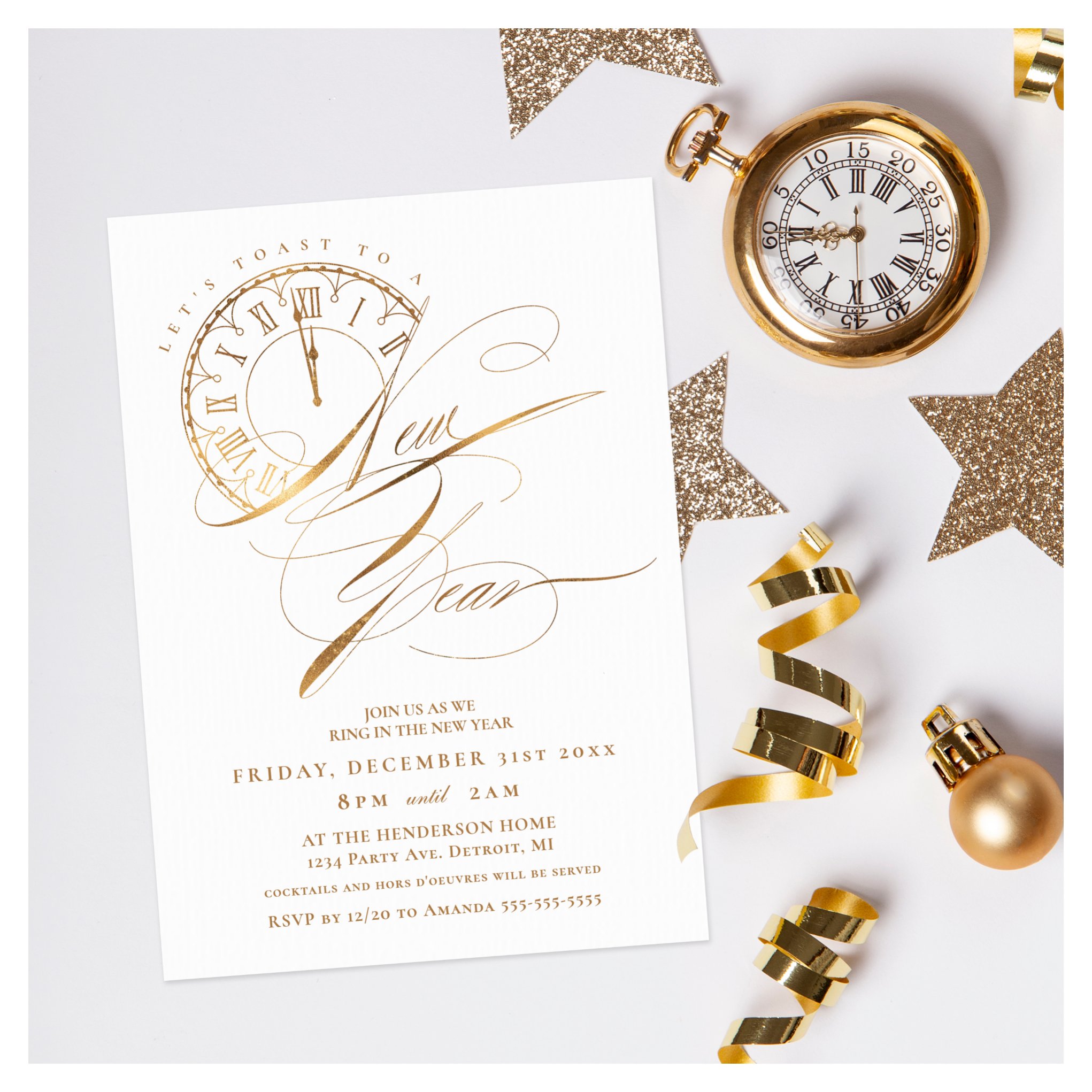 Elegant and Modern Gold New Year's Eve Party Invitation