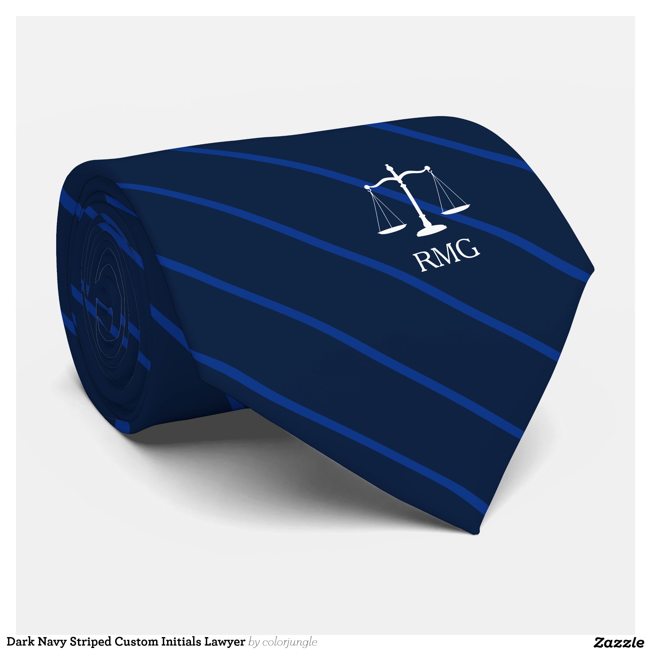 Dark Navy Striped Custom Initials Lawyer Tie