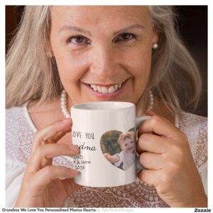 Grandma We Love You Personalized Photos Hearts Coffee Mug