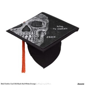 Skull Gothic Cool Old Black And White Grunge Graduation Cap Topper