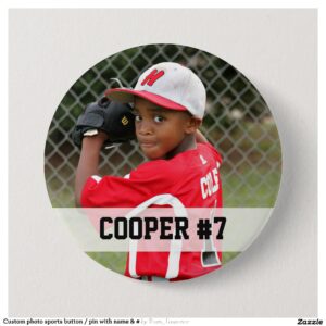 Custom photo sports button / pin with name & #