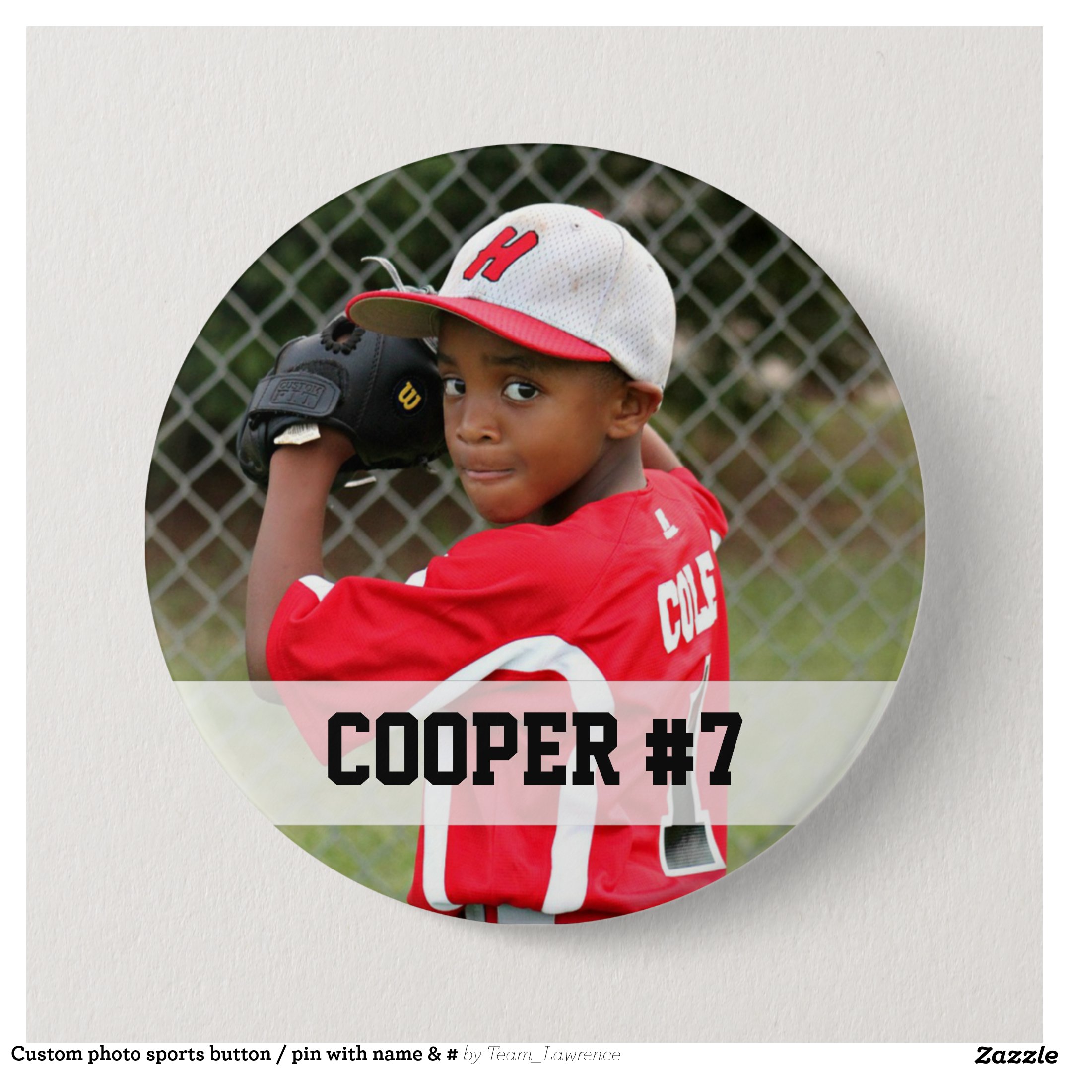 Custom photo sports button / pin with name & #