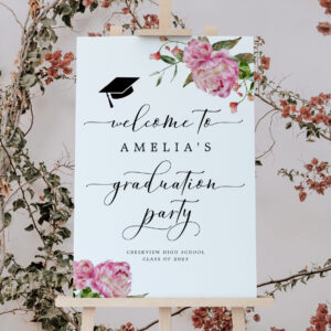 Pink Floral Graduation Party Welcome Sign