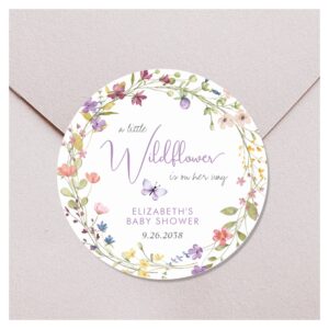Little Wildflower Watercolor Baby Girl Shower Classic Round Sticker