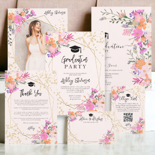 Romantic pastel wild flowers spring graduation invitation