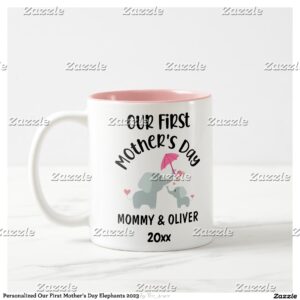 Personalized Our First Mother's Day Elephants 2023 Two-Tone Coffee Mug
