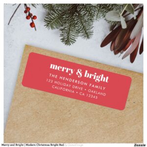 Merry and Bright Modern Christmas Bright Red Label