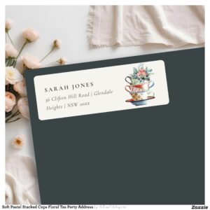 Soft Pastel Stacked Cups Floral Tea Party Address Label