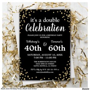 Adult Joint Birthday Party Black Gold Glitter Invitation