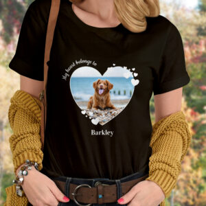 Custom My Heart Belongs To Dog Lover Pet Photo T-Shirt