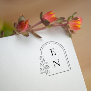 Botanical Crest Monogram Personalized Wedding Rubber Stamp