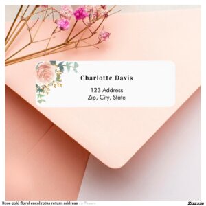 Rose gold floral eucalyptus return address label
