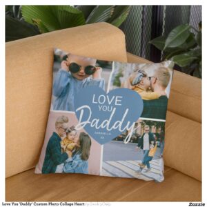 Love You 'Daddy' Custom Photo Collage Heart Throw Pillow