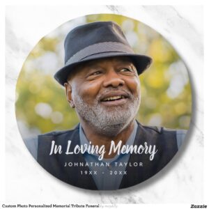 Custom Photo Personalized Memorial Tribute Funeral Classic Round Sticker