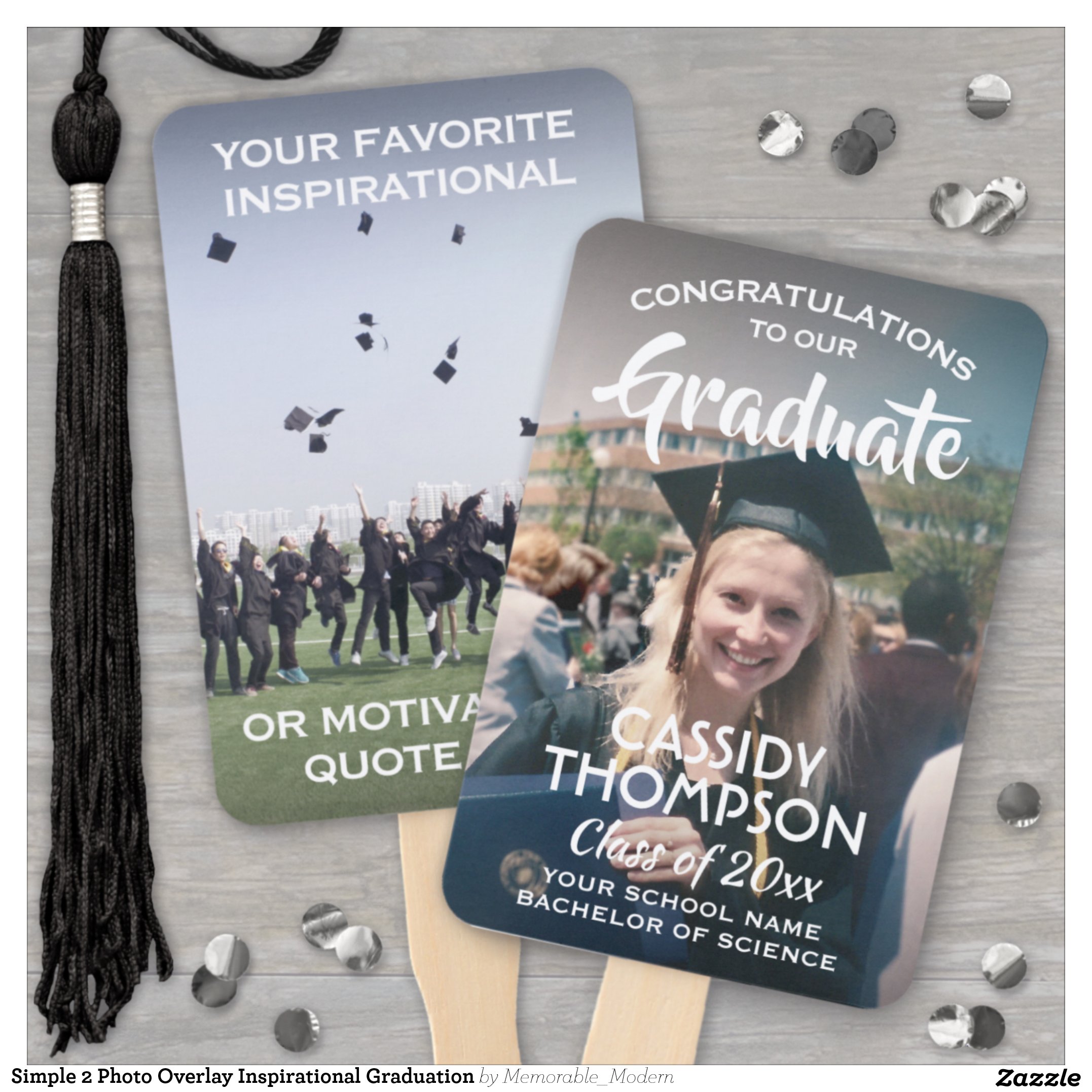 Simple 2 Photo Overlay Inspirational Graduation Hand Fan